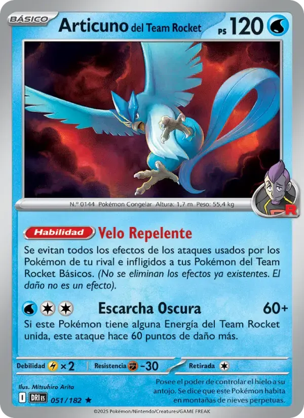 Articuno del Team Rocket — Rivales Predestinados 51 Spanish Pokémon card