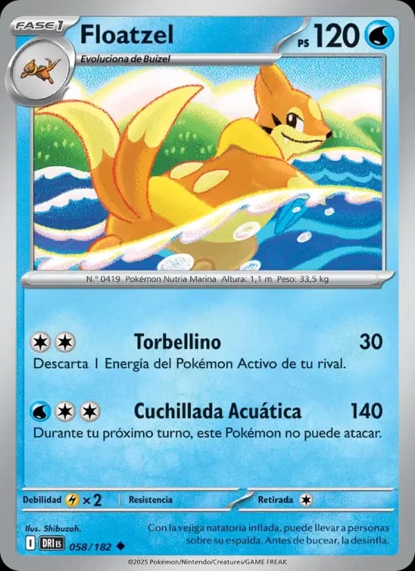 Floatzel — Rivales Predestinados 58 Spanish Pokémon card