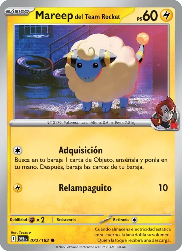 Mareep del Team Rocket — Rivales Predestinados 72 Spanish Pokémon card