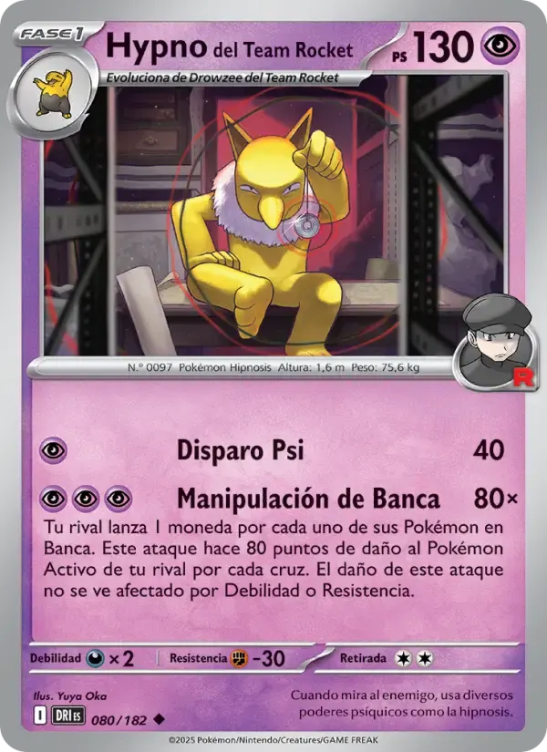 Hypno del Team Rocket — Rivales Predestinados 80 Spanish Pokémon card