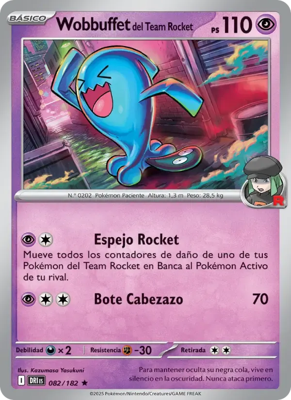 Wobbuffet del Team Rocket — Rivales Predestinados 82 Spanish Pokémon card