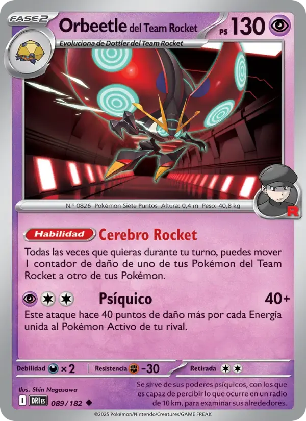 Orbeetle del Team Rocket — Rivales Predestinados 89 Spanish Pokémon card