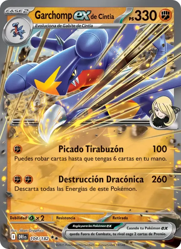 Garchomp ex de Cintia — Rivales Predestinados 104 Spanish Pokémon card