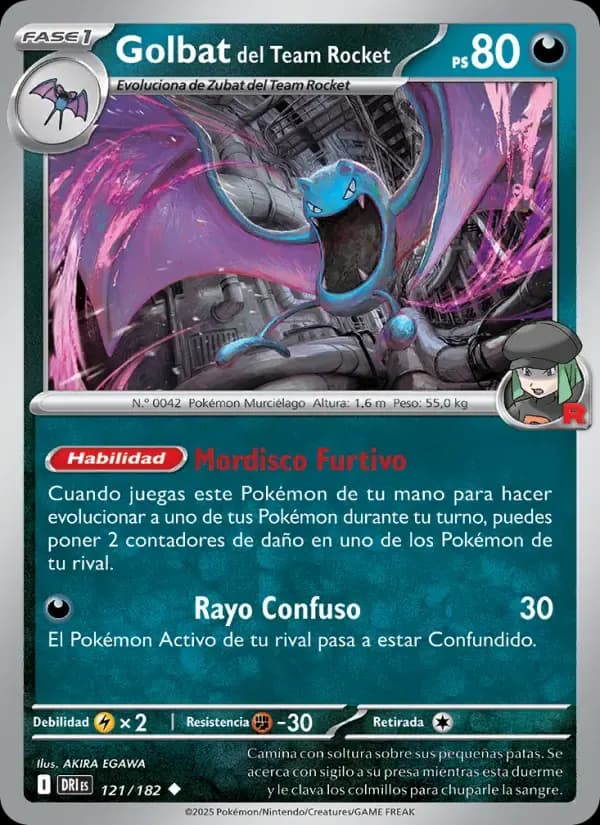 Golbat del Team Rocket — Rivales Predestinados 121 Spanish Pokémon card