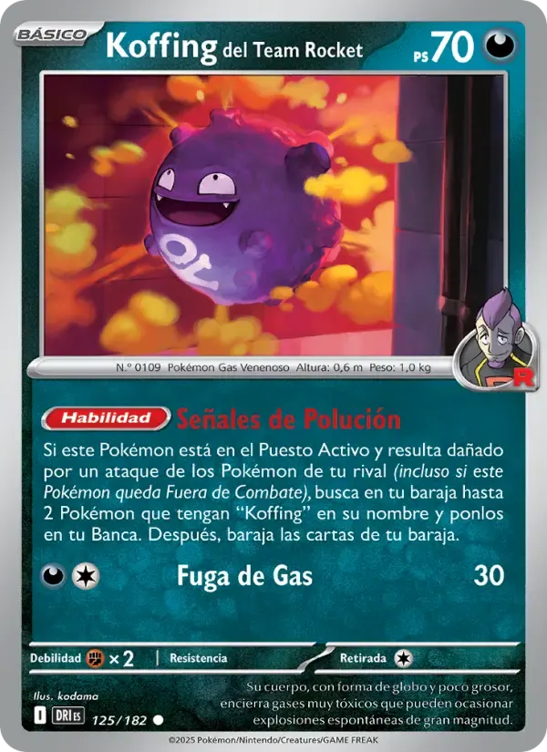 Koffing del Team Rocket — Rivales Predestinados 125 Spanish Pokémon card
