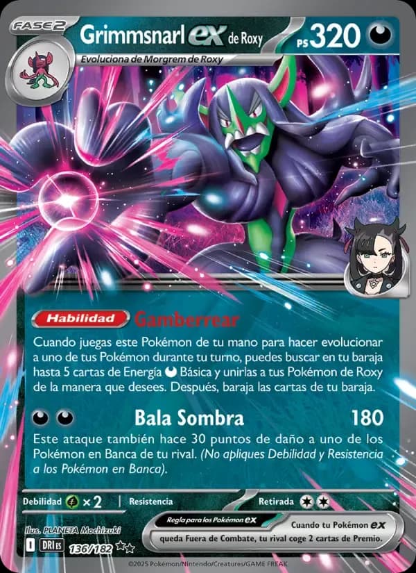 Grimmsnarl ex de Roxy — Rivales Predestinados 136 Spanish Pokémon card