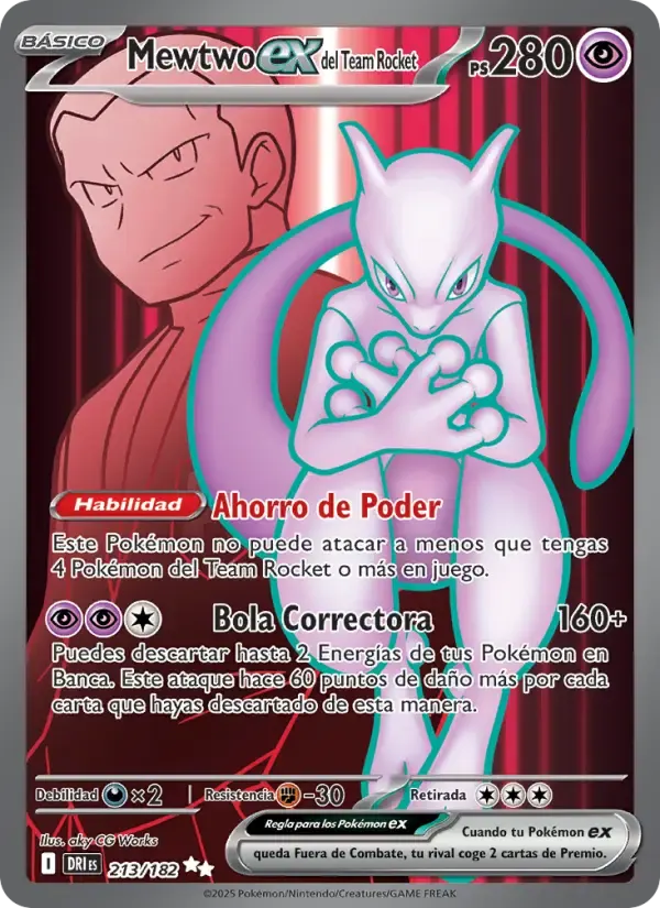 Mewtwo ex del Team Rocket — Rivales Predestinados 213 Spanish Pokémon card