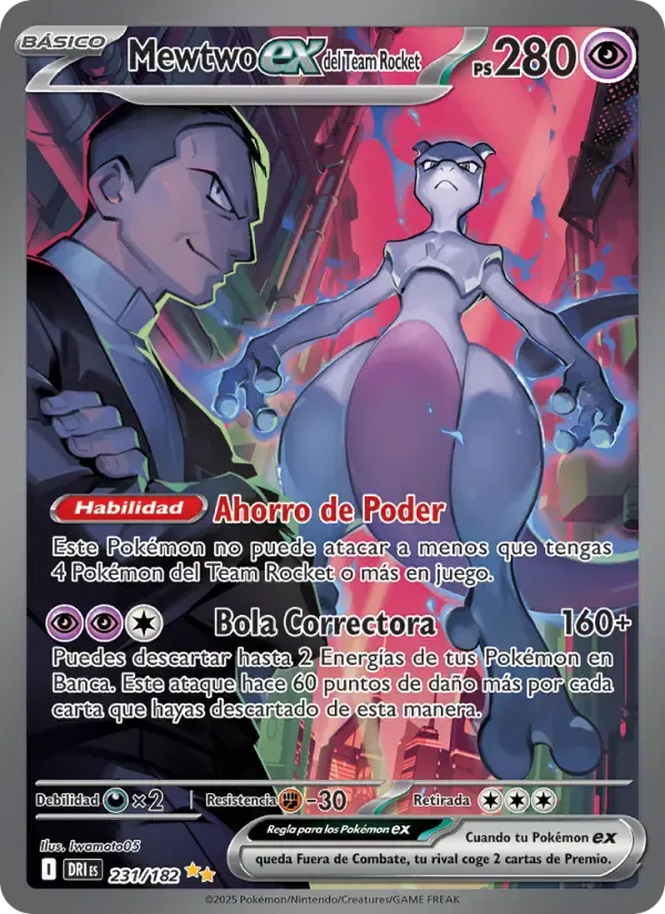 Mewtwo ex del Team Rocket — Rivales Predestinados 231 Spanish Pokémon card