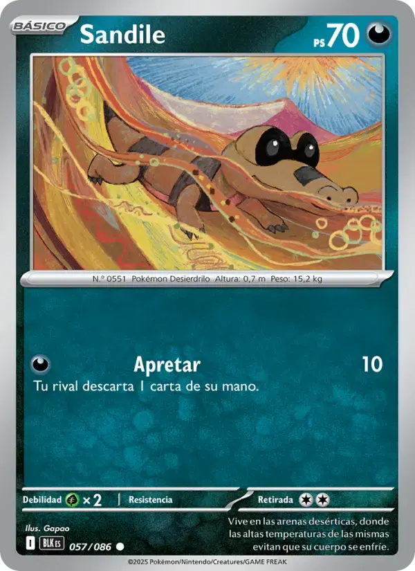 Sandile — Fulgor Negro 57 Spanish Pokémon card