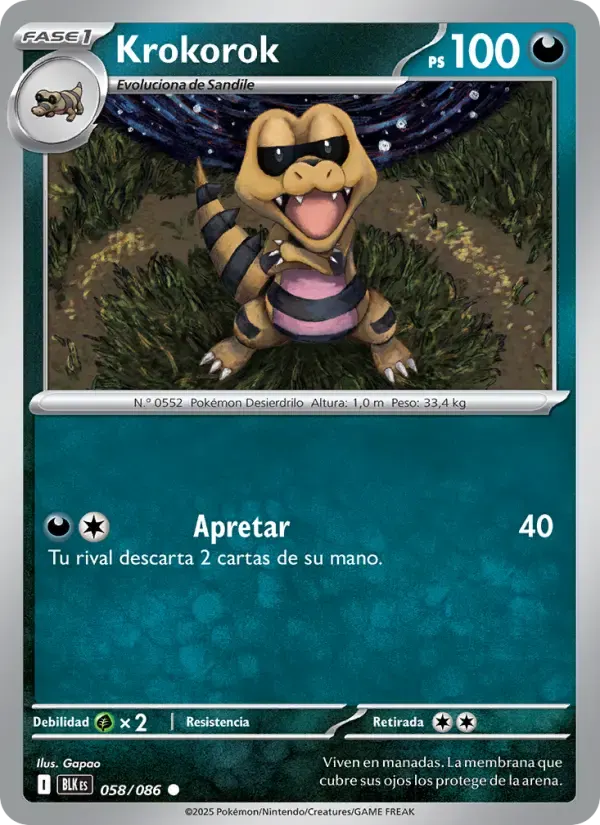 Krokorok — Fulgor Negro 58 Spanish Pokémon card