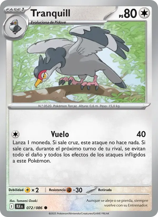 Tranquill — Fulgor Negro 72 Spanish Pokémon card