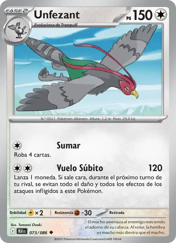 Unfezant — Fulgor Negro 73 Spanish Pokémon card