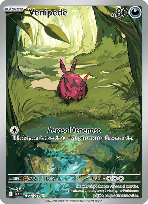 Venipede — Fulgor Negro 132 Spanish Pokémon card
