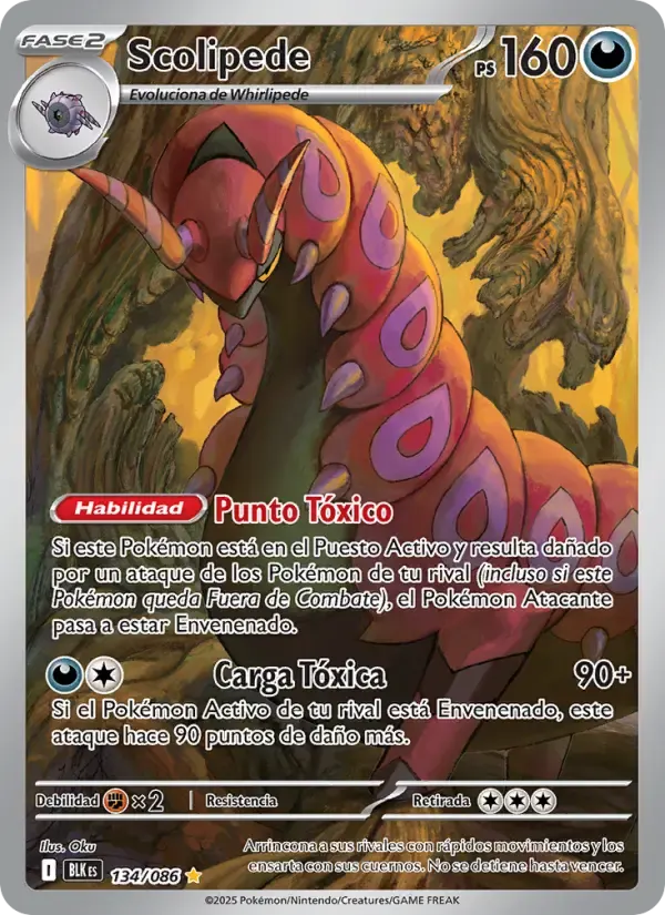 Scolipede — Fulgor Negro 134 Spanish Pokémon card