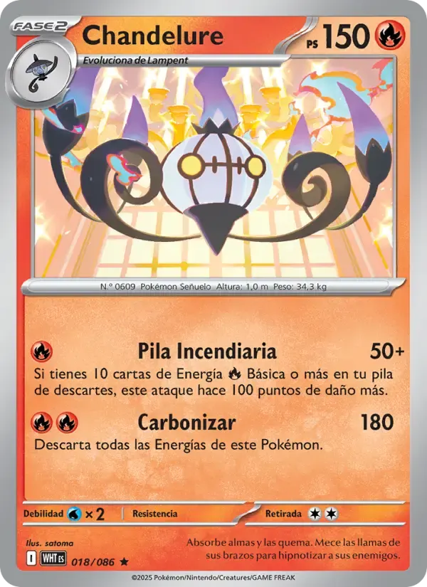 Chandelure — Llama Blanca 18 Spanish Pokémon card