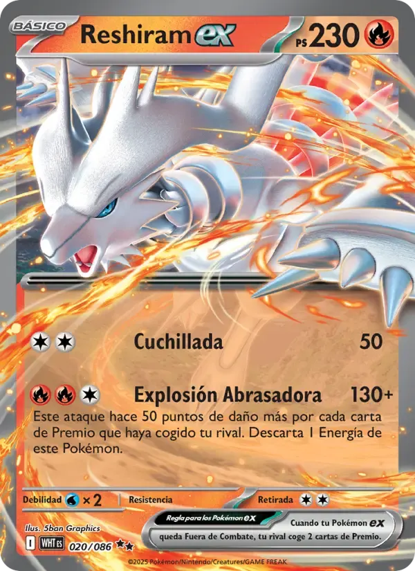 Reshiram ex — Llama Blanca 20 Spanish Pokémon card