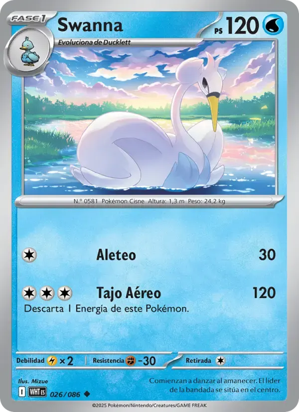 Swanna — Llama Blanca 26 Spanish Pokémon card