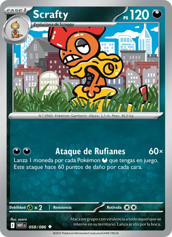 Scrafty — Llama Blanca 58 Spanish Pokémon card