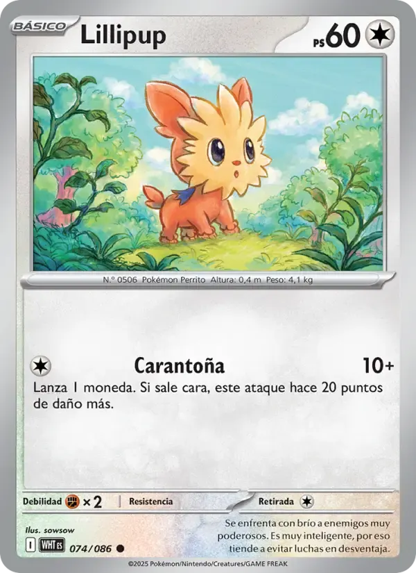 Lillipup — Llama Blanca 74 Spanish Pokémon card