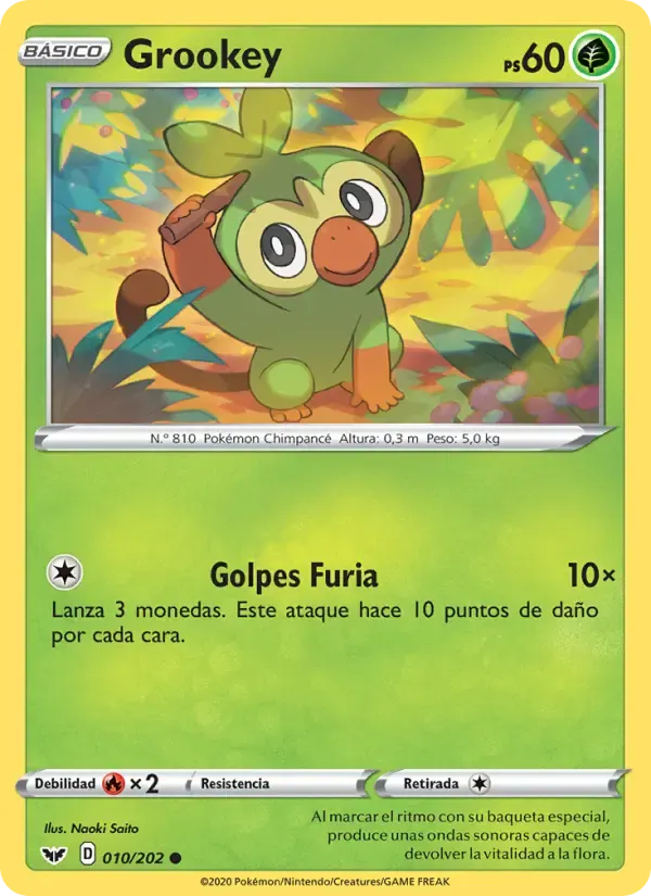 Grookey — Espada y Escudo 10 Spanish Pokémon card