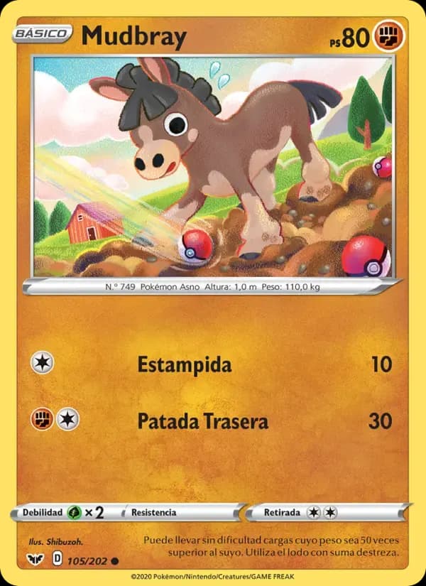 Mudbray — Espada y Escudo 105 Spanish Pokémon card