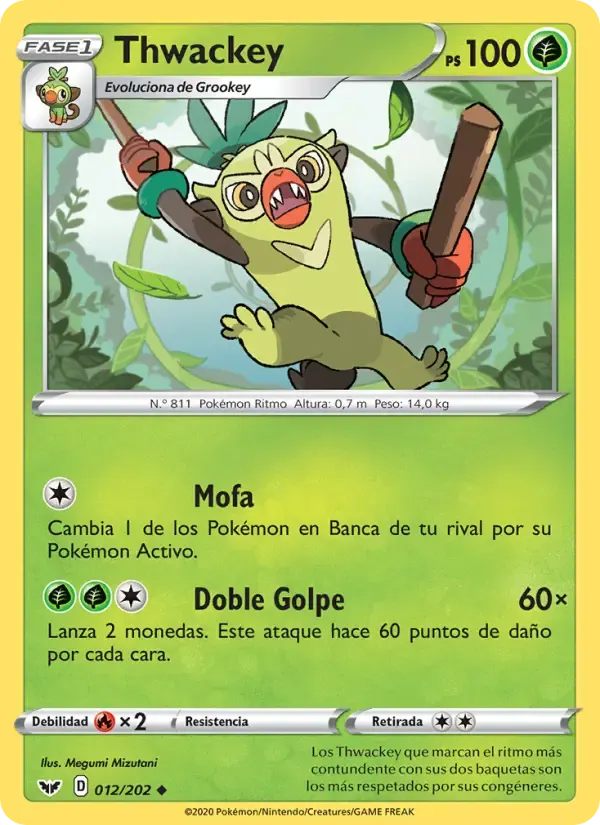 Thwackey — Espada y Escudo 12 Spanish Pokémon card