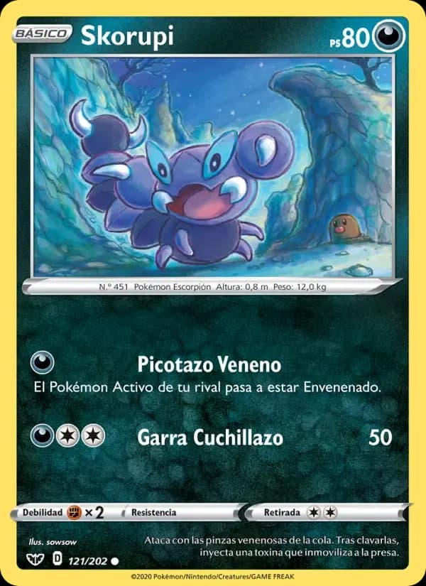 Skorupi — Espada y Escudo 121 Spanish Pokémon card