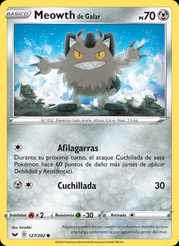 Meowth de Galar — Espada y Escudo 127 Spanish Pokémon card