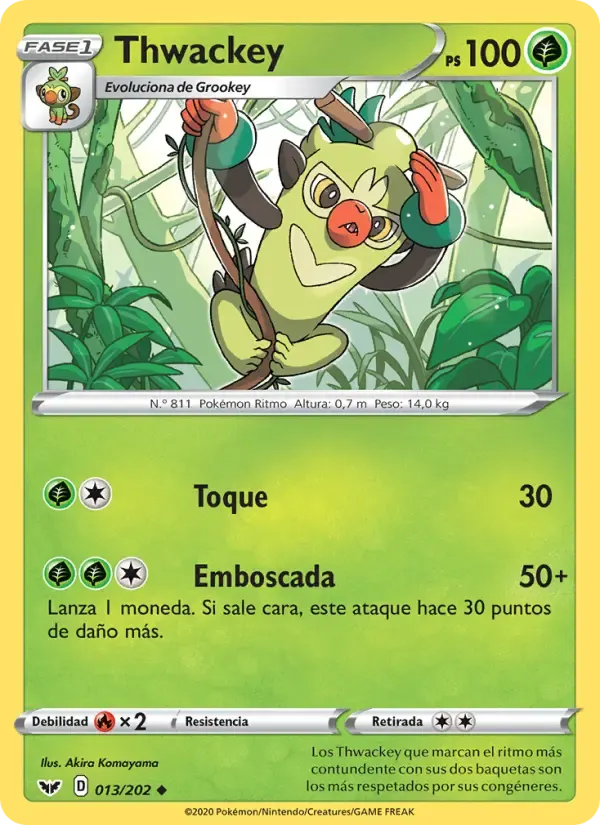 Thwackey — Espada y Escudo 13 Spanish Pokémon card