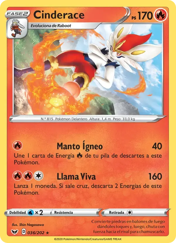 Cinderace — Espada y Escudo 36 Spanish Pokémon card