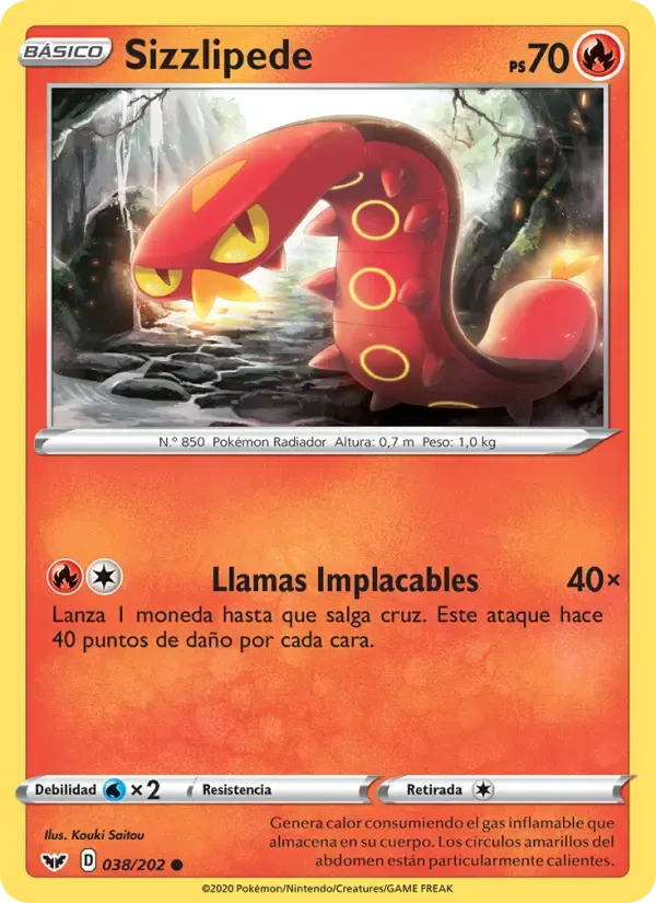 Sizzlipede — Espada y Escudo 38 Spanish Pokémon card