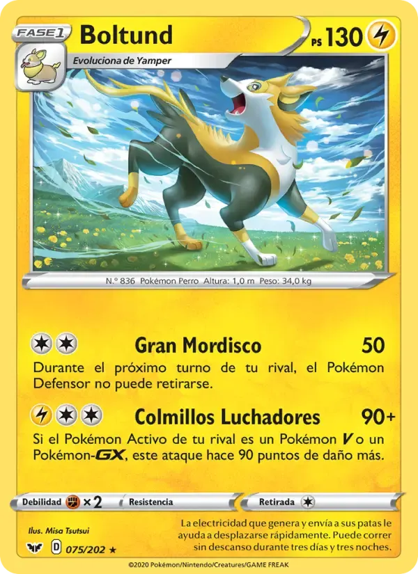Boltund — Espada y Escudo 75 Spanish Pokémon card