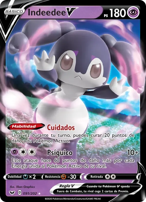 Indeedee V — Espada y Escudo 91 Spanish Pokémon card