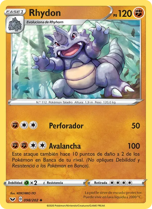 Rhydon — Espada y Escudo 98 Spanish Pokémon card