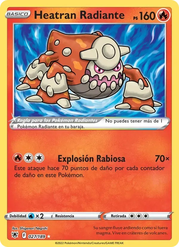 Heatran Radiante — Resplandor Astral 27 Spanish Pokémon card