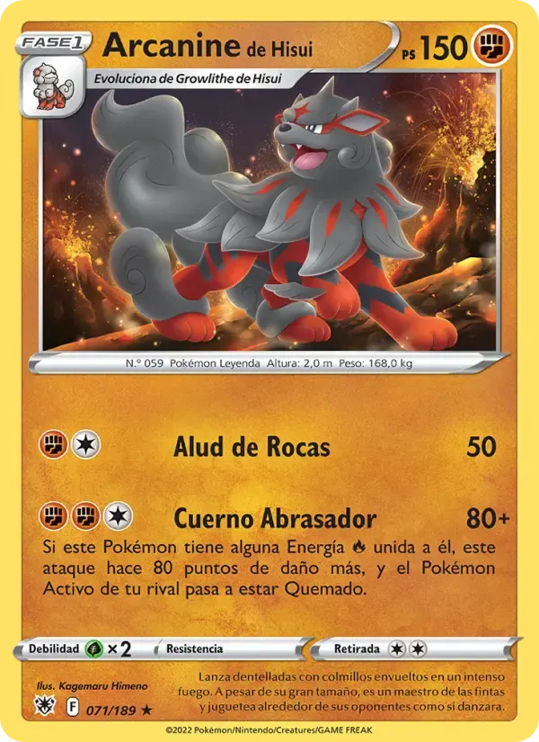 Arcanine de Hisui — Resplandor Astral 71 Spanish Pokémon card