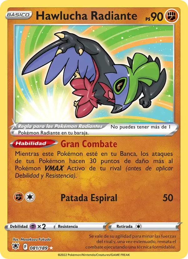 Hawlucha Radiante — Resplandor Astral 81 Spanish Pokémon card