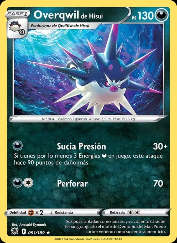 Overqwil de Hisui — Resplandor Astral 91 Spanish Pokémon card