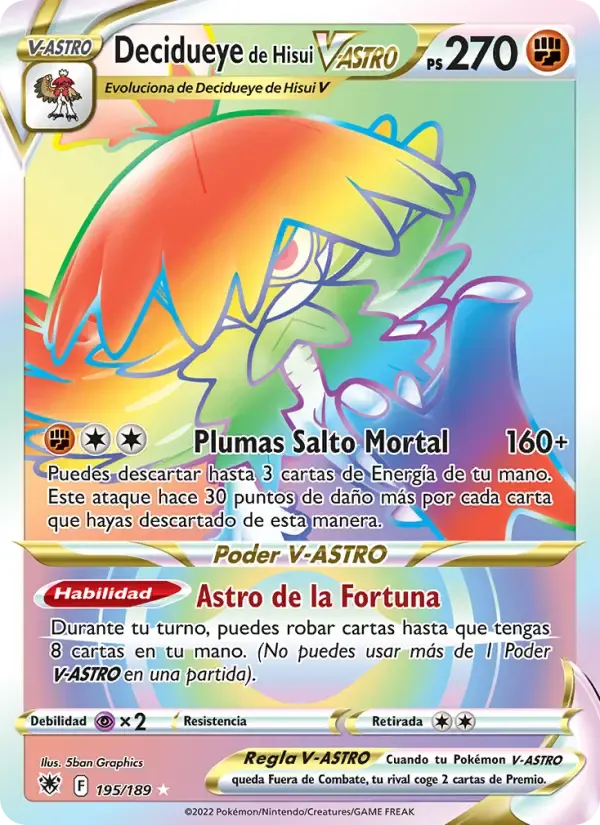 Decidueye de Hisui V-ASTRO — Resplandor Astral 195 Spanish Pokémon card
