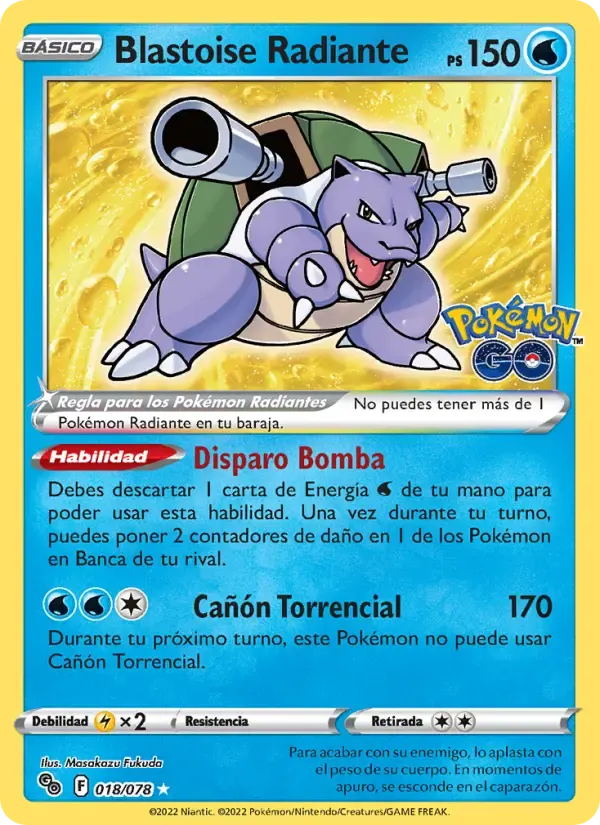 Blastoise Radiante — Pokémon GO 18 Spanish Pokémon card