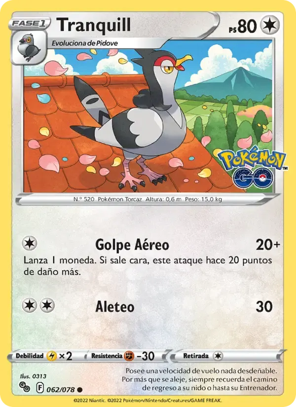 Tranquill — Pokémon GO 62 Spanish Pokémon card