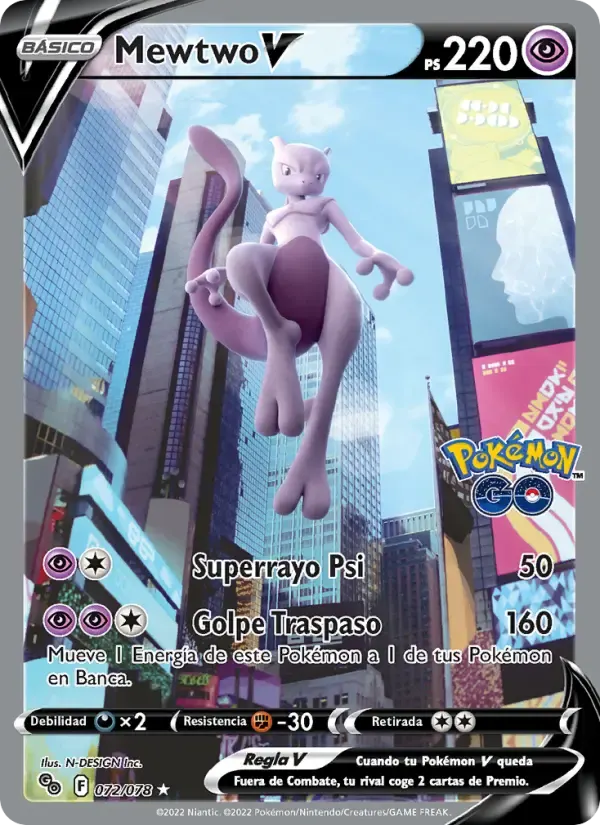 Mewtwo V — Pokémon GO 72 Spanish Pokémon card