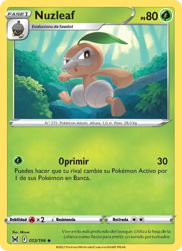Nuzleaf — Origen Perdido 12 Spanish Pokémon card