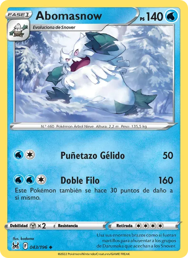 Abomasnow — Origen Perdido 43 Spanish Pokémon card