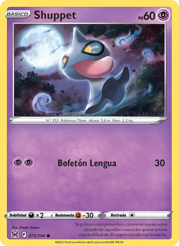 Shuppet — Origen Perdido 72 Spanish Pokémon card