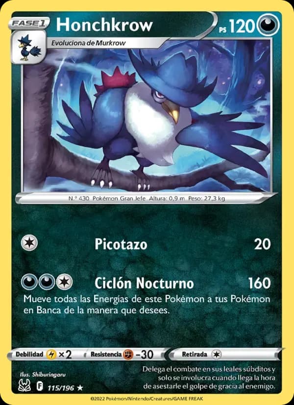 Honchkrow — Origen Perdido 115 Spanish Pokémon card