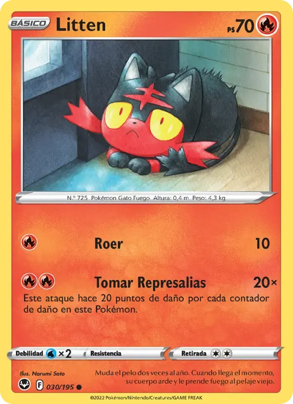 Litten — Tempestad Plateada 30 Spanish Pokémon card