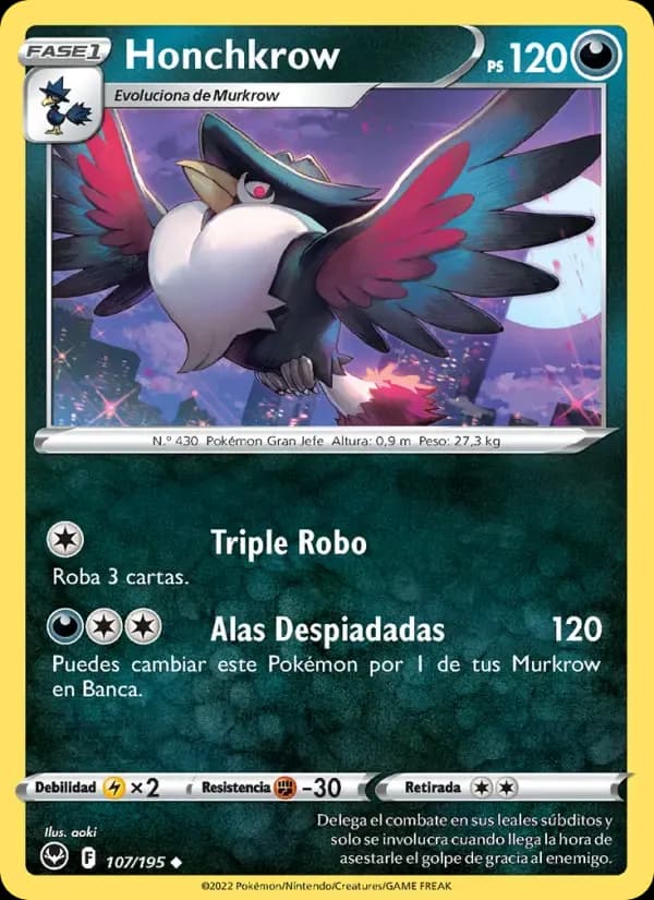 Honchkrow — Tempestad Plateada 107 Spanish Pokémon card
