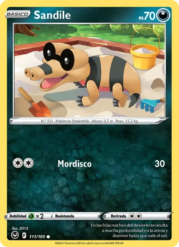 Sandile — Tempestad Plateada 111 Spanish Pokémon card