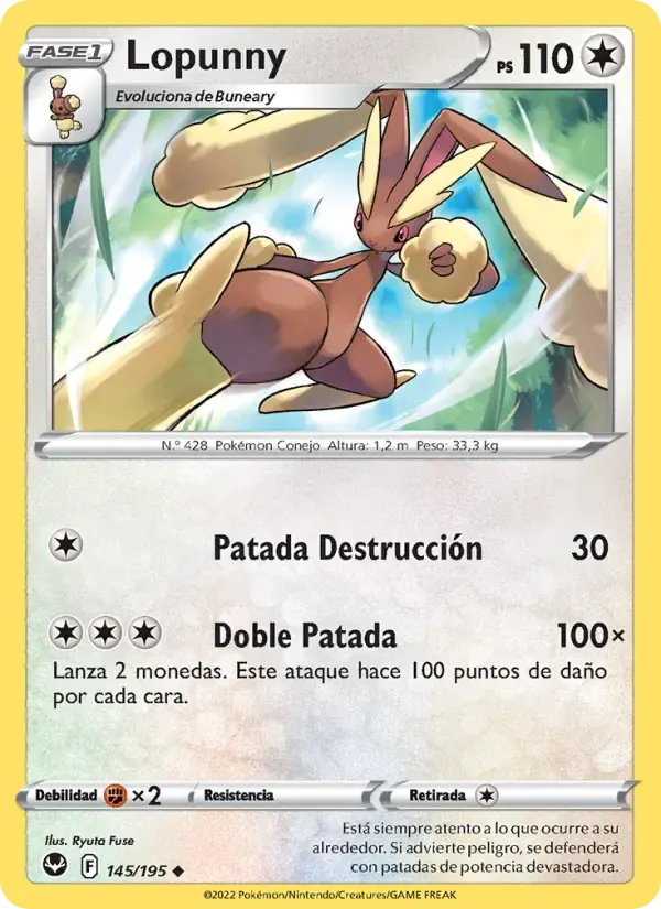 Lopunny — Tempestad Plateada 145 Spanish Pokémon card